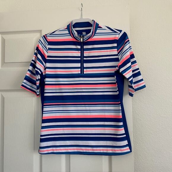 Tail Set Skort Top Short Sleeve Mock Neck Striped Polo Shirt Blue Skort Women M - Picture 2 of 12